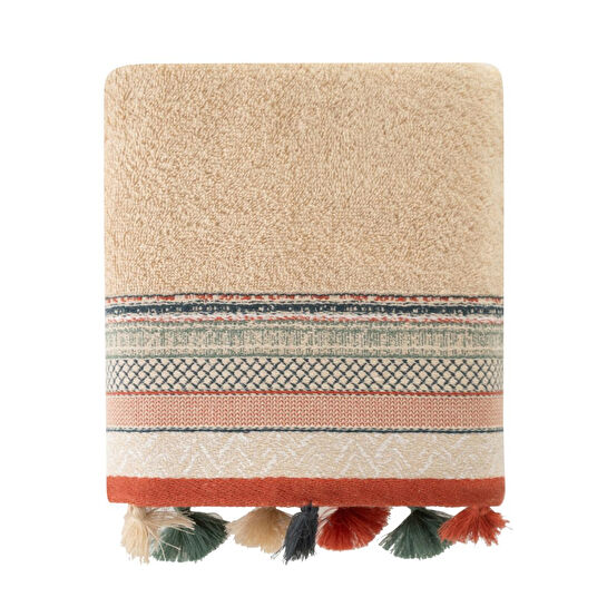 Mudo Home Lisa Bej Püsküllü Yüz Havlusu 50x80