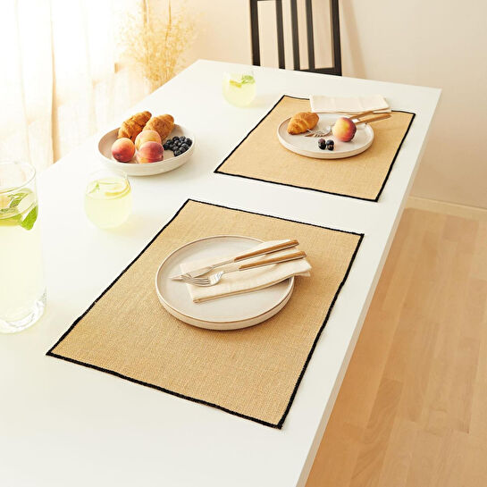 Home Wave 6'lı Siyah Dikiş Detaylı Jüt Amerikan Servis 45 X 35 Cm