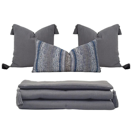 Penelope Nora Püsküllü Yatak Üzeri Runner 70x220 Cm Koyu Gri