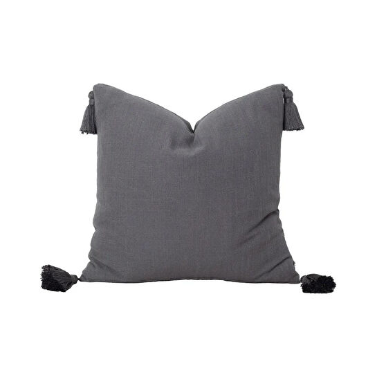 Penelope Nora Püsküllü Kırlent Kılıfı 50x50 Cm Koyu Gri