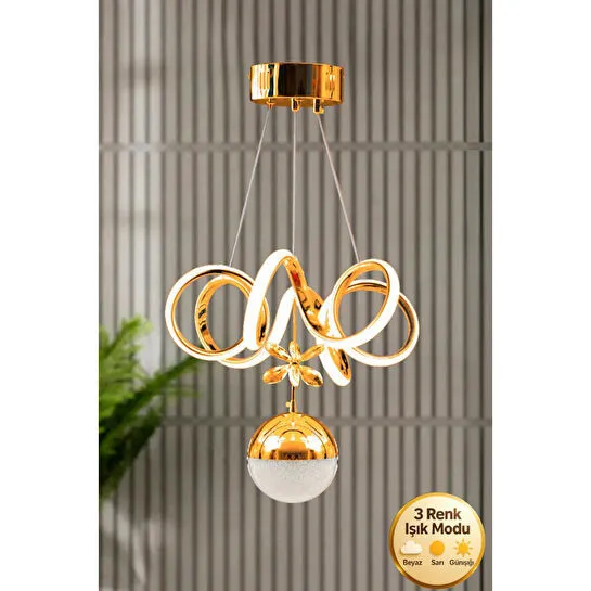 Luna Lighting Elda Modern Gold Kaplama Salon Yemek Mutfak Oturma Odası Hol Antre Led Sarkıt Avize