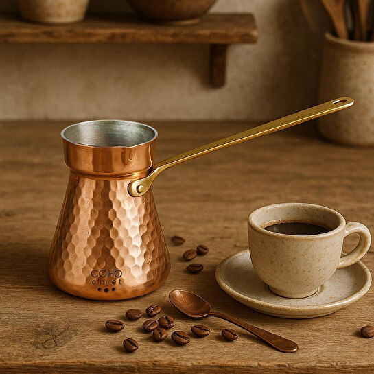 Coho Objet Coho Lux Hatır Dövme Bakır Türk Kahvesi Cezvesi L