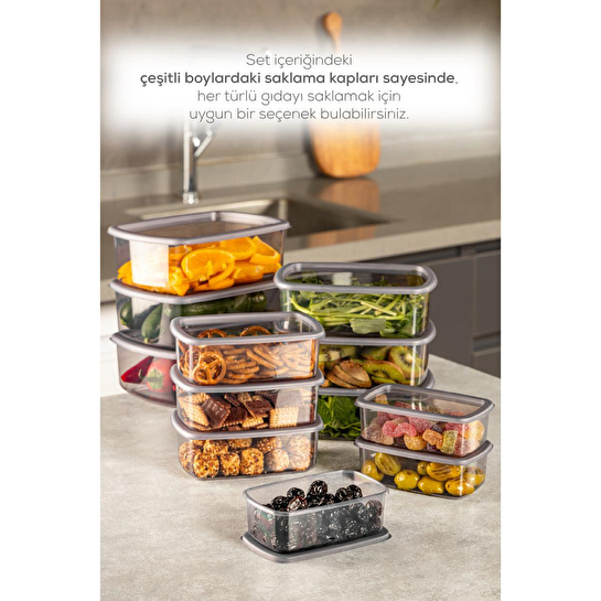 Vienev 24'lü Set Hava Geçirmez Saklama Kabı Seti Antrasit 4x(250-500-750-1200 Ml)