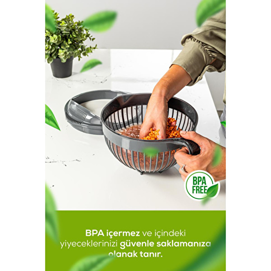 Vienev 2'li Set Linea Pirinç Süzgeci Ve Mikser Kapaklı 3 Litre Antrasit Kase