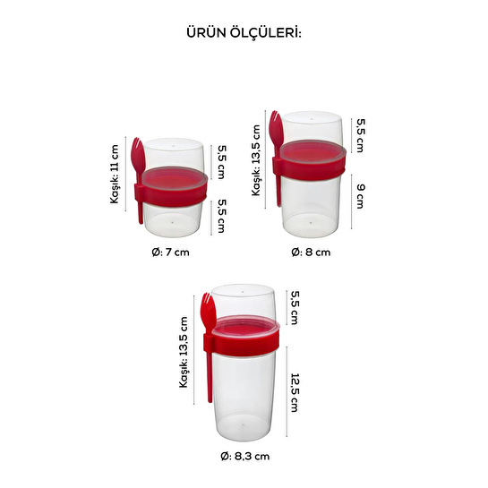 Vienev 3'lü Set Çatallı Kaşık Hazırla Ve Çık Meyveli Yoğurt Kabı - Öğün Kabı Pembe