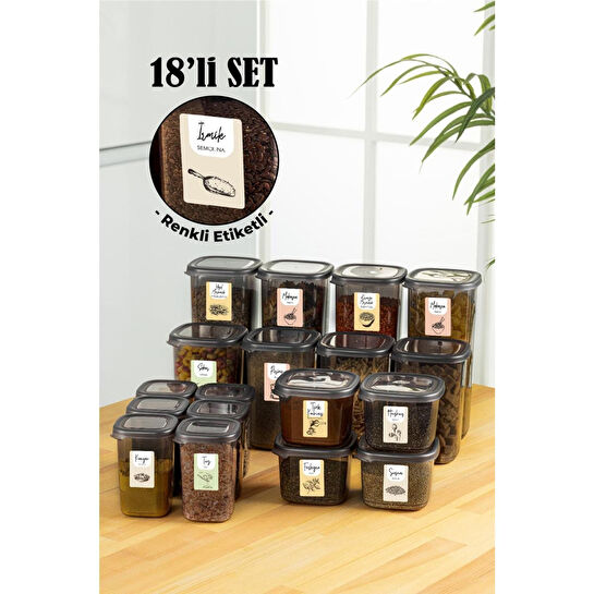 Vienev 18li Renkli Etiketli Peggy Kare Erzak Ve Baharat Full Set 4x 1,75, 1,2, 0,55 6x 0,45 Ant Çok Renkli