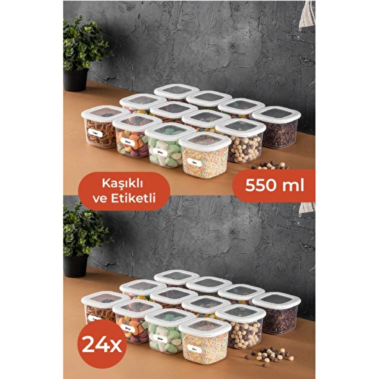 Vienev Etiketli Kaşıklı Foly Kare Erzak Saklama Kabı Seti 24lü 0,55 Küçük Boy Beyaz