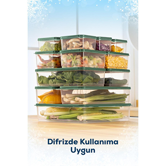 Vienev 15'li Buzdolabı Düzenleyici Organizer Mikrodalgaya Uygun Difriz Saklama Kabı Yeşil