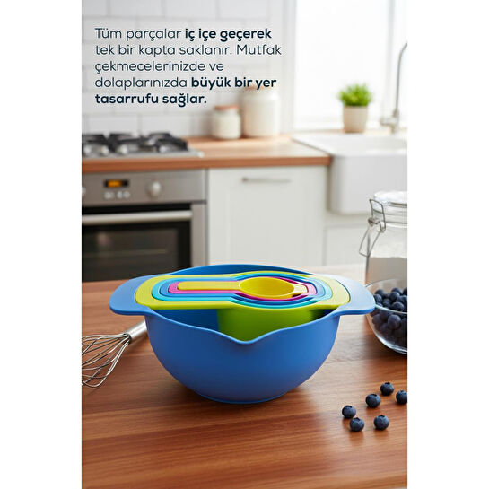 Vienev Renkli 6 Parça İç İçe Geçen Ölçü Kabı Ve Karıştırma Kasesi Seti | 1000-230-150-85-60-15 Ml