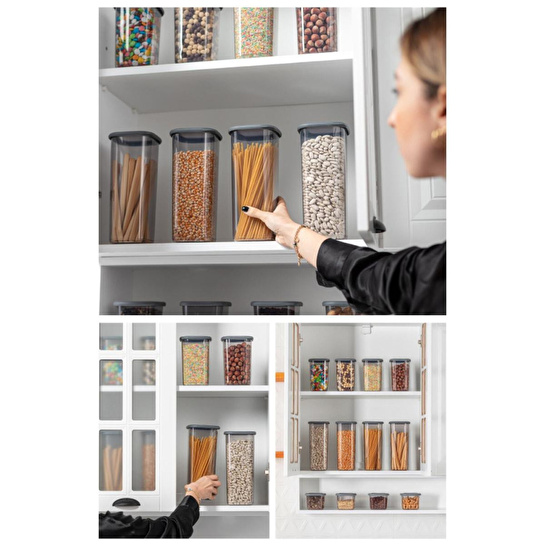 Vienev Etiketli Foly Kare Erzak Saklama Kabı Seti 18li 1,2 Orta Boy Antrasit