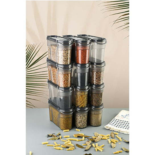 Vienev Etiketli 12li Baharat Kabı Set 1400 Ml Antrasit