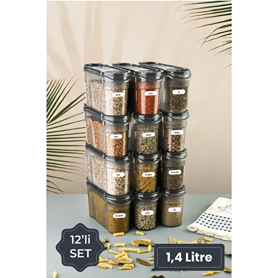 Vienev Etiketli 12li Baharat Kabı Set 1400 Ml Antrasit