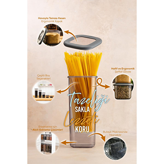 Vienev 8'li Etiketli Lux Hava Geçirmez Erzak Saklama Kabı Seti 2 Lt Antrasit Antrasit