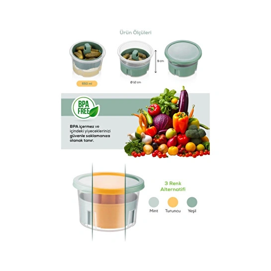 Vienev 3 Adet Mini Zeytin Turşu Peynir Saklama Kabı Kahvaltılık Sunum Kasesi Renkli