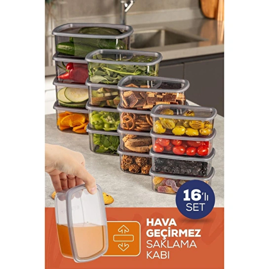 Vienev 16'lı Hava Geçirmez Saklama Kabı Seti Antrasit 4x(250-500-750-1200 Ml)