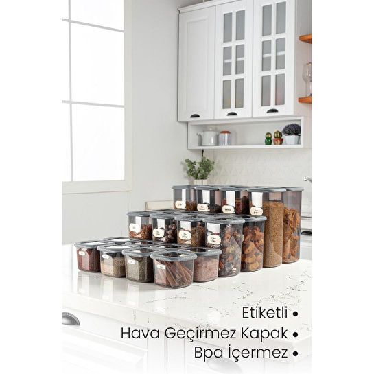 Vienev 24'lü Etiketli Poly Kare Erzak Saklama Kabı Set 8x(0,55 Li̇tre, 1,2 Li̇tre, 1,75 Li̇tre) Antrasit