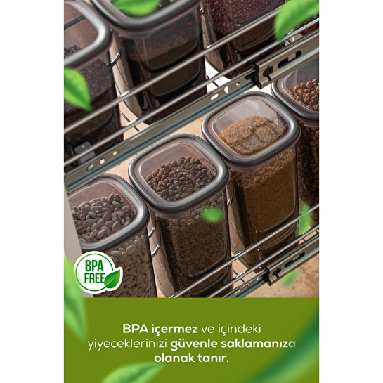 Vienev 42'li Etiketli Hava Geçirmez Erzak Ve Baharat Saklama Kabı Seti Kaşıklı Antrasit