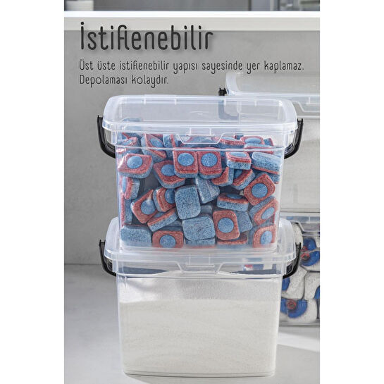 Vienev 2li 4 Litre Toz Tablet Deterjan Saklama Kabı - Deterjan Kutusu, Toz Tablet Deterjan Kabı Beyaz