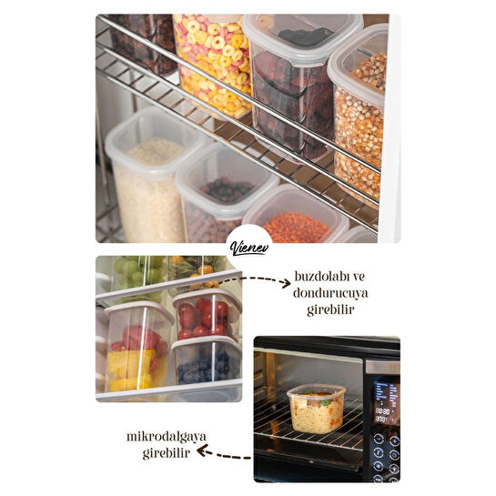 Vienev Renkli Etiketli 18li Peggy Kare Erzak Saklama Kabı 6x(0,55 Litre, 1,2 Litre, 1,75 Litre) Beyaz