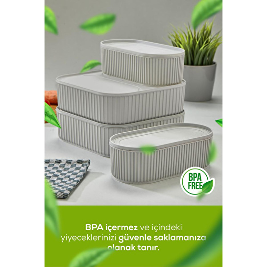Vienev 4'lü Elastik Bantlı İstiflenebilir Pratik Saklama Kabı Seti 2x 1100 Ml 2x 2600 Ml Gri