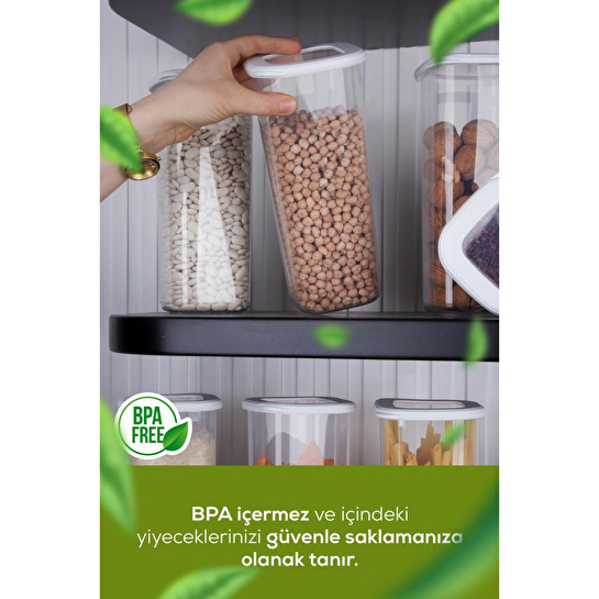 Vienev 12'li Etiketli Lux Hava Geçirmez Erzak Ve Baharat Saklama Kabı Seti 0,25 Lt Beyaz