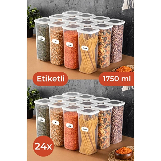 Vienev Etiketli Foly Kare Erzak Saklama Kabı Seti 24lü 1,75 Büyük Boy Beyaz