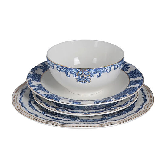 Lucky Art Florance Mavi&beyaz Desenli New Bone China Porselen 24 Parça Yemek Takımı