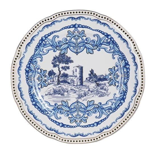 Lucky Art Florance Mavi&beyaz Desenli New Bone China Porselen 24 Parça Yemek Takımı
