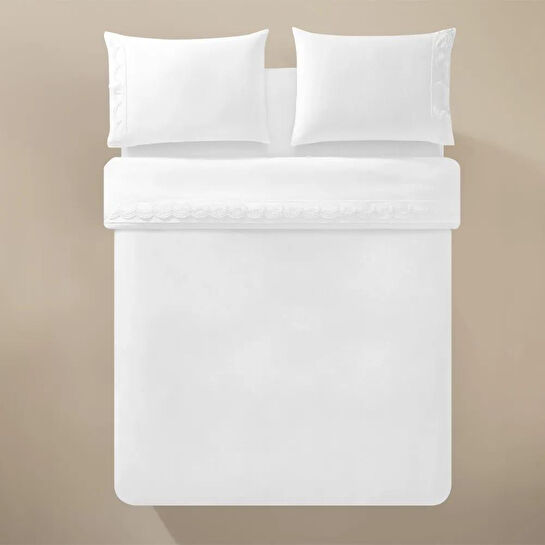 Penelope %100 Pamuk 200 Tc Nevresim Takımı 260x240 Cm Beyaz - Alba Serisi