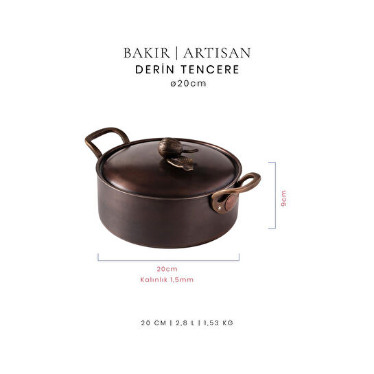 Voeux Artisan Koleksiyonu Bakır Derin Tencere 20 cm