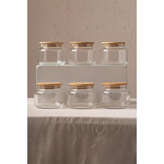 Rakle Basic Bambu Kapaklı 12'li Cam Kavanoz Seti 350 Cc