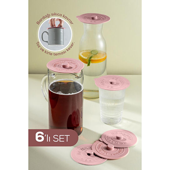 Vienev 6 Adet Silikon Isı Koruyucu Bardak Kapağı Pembe