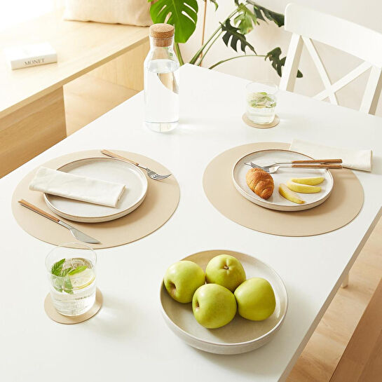 Home Wave 2'li Bej/taş Renk Suni Deri Amerikan Servis Ø 36 Cm