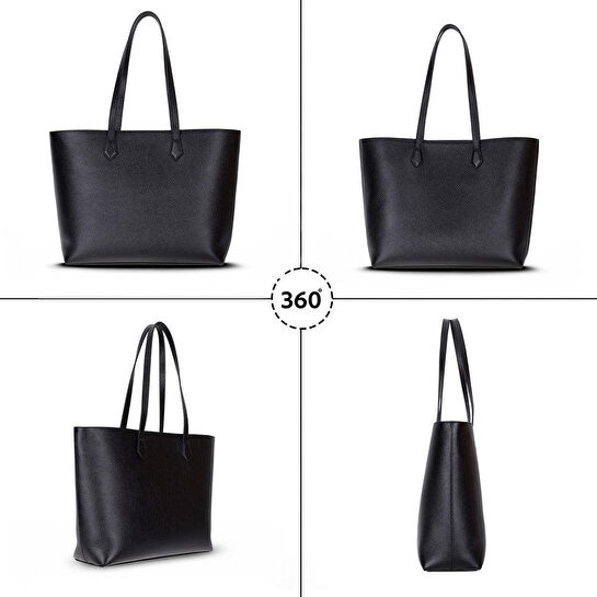 Bloominbag Terra Siyah Hakiki Deri Kadın Omuz Çantası – Noir Black Terra Structured Leather Tote