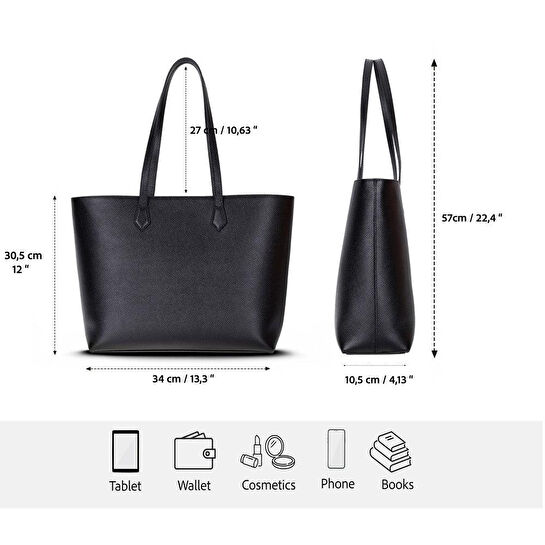 Bloominbag Terra Siyah Hakiki Deri Kadın Omuz Çantası – Noir Black Terra Structured Leather Tote