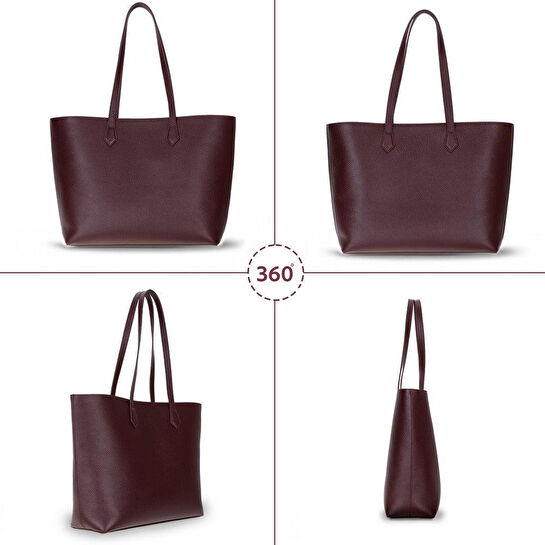 Bloominbag Terra Bordo Hakiki Deri Kadın Omuz Çantası – Merlot Burgundy Terra Structured Leather Tote