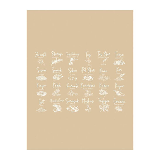 Vienev 3 Adet Beyaz Serigrafi Baharat Etiketi