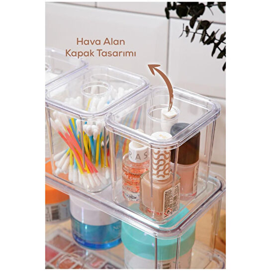 Vienev 5'li Kapaklı Saklama Kabı Seti Çok Amaçlı Saklama Kutusu Beyaz