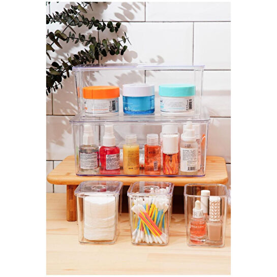 Vienev 5'li Kapaklı Saklama Kabı Seti Çok Amaçlı Saklama Kutusu Beyaz