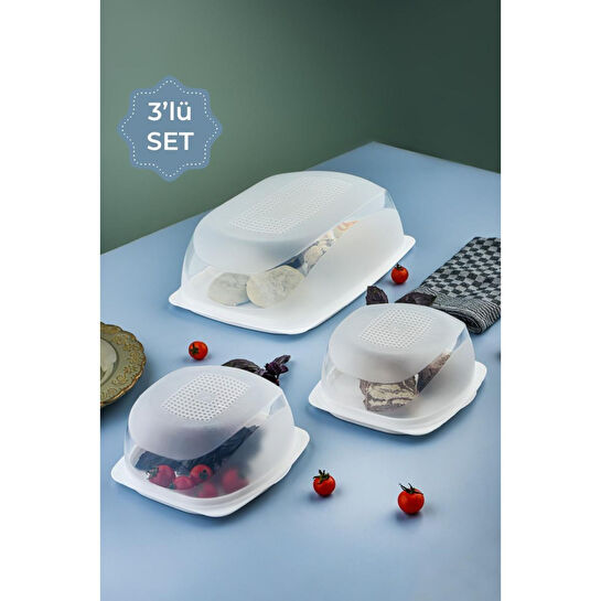 Vienev 3lü Kapaklı Servis Sunum Tabağı - Ekmeklik Ve Ikram Tabağı Beyaz