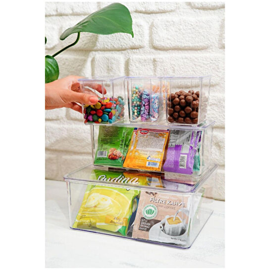 Vienev 5'li Kapaklı Saklama Kabı Seti Çerezlik Atıştırmalık Kutusu Şeffaf