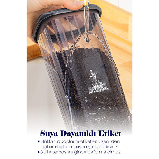 Vienev 6'lı 1,75 Litre Poly Kapak Çizgili Desenli Saklama Kabı Antrasit Beyaz Serigrafi Etketli