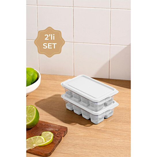 Vienev 2'li Silikon Buz Kalıbı 8 Bölmeli Beyaz