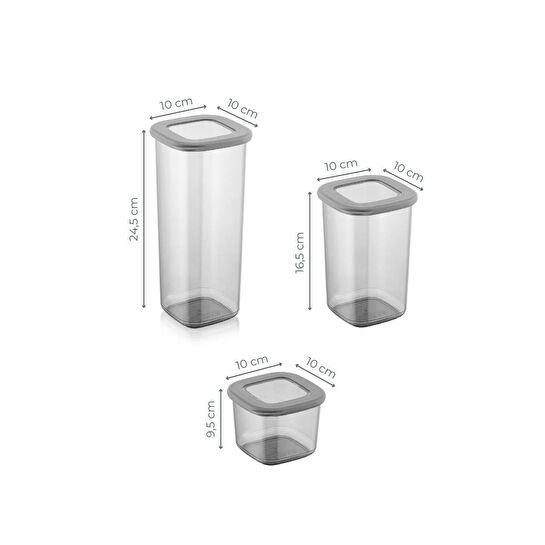 Vienev Etiketli Kare Erzak Saklama Kabı 6'lı Set 2x(0,55 Litre, 1,2 Litre, 1,75 Litre) Antrasit