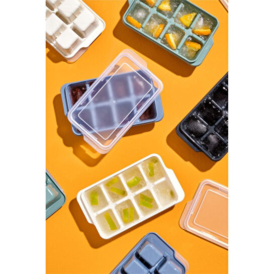 Vienev 2'li Şeffaf Kapaklı Buz Kalıbı 8 Bölmeli Beyaz