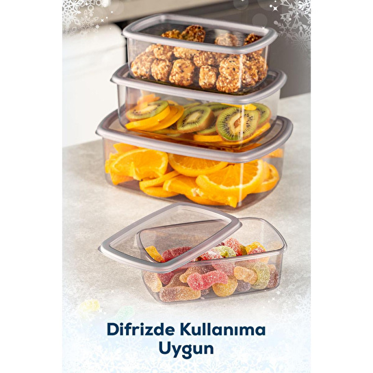 Vienev 4'lü Hava Geçirmez Saklama Kabı Seti Antrasit 1x(250-500-750-1200 Ml)