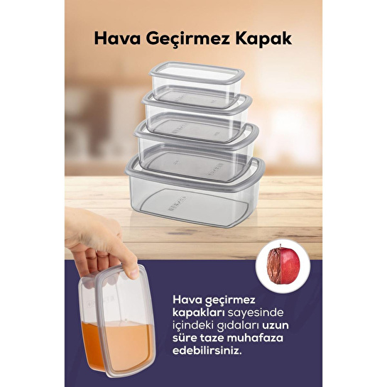 Vienev 4'lü Hava Geçirmez Saklama Kabı Seti Antrasit 1x(250-500-750-1200 Ml)