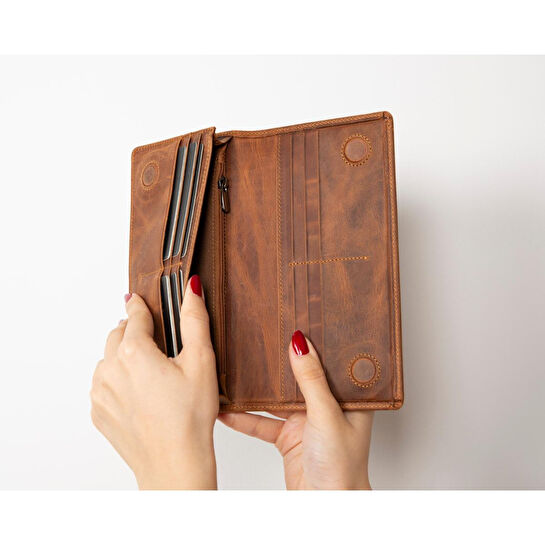 Bloominbag Celestina Saddle Brown Hakiki Deri Telefon Bölmeli Cüzdan