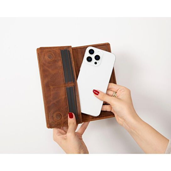 Bloominbag Celestina Saddle Brown Hakiki Deri Telefon Bölmeli Cüzdan
