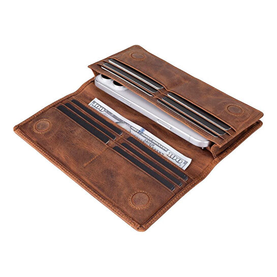 Bloominbag Celestina Saddle Brown Hakiki Deri Telefon Bölmeli Cüzdan